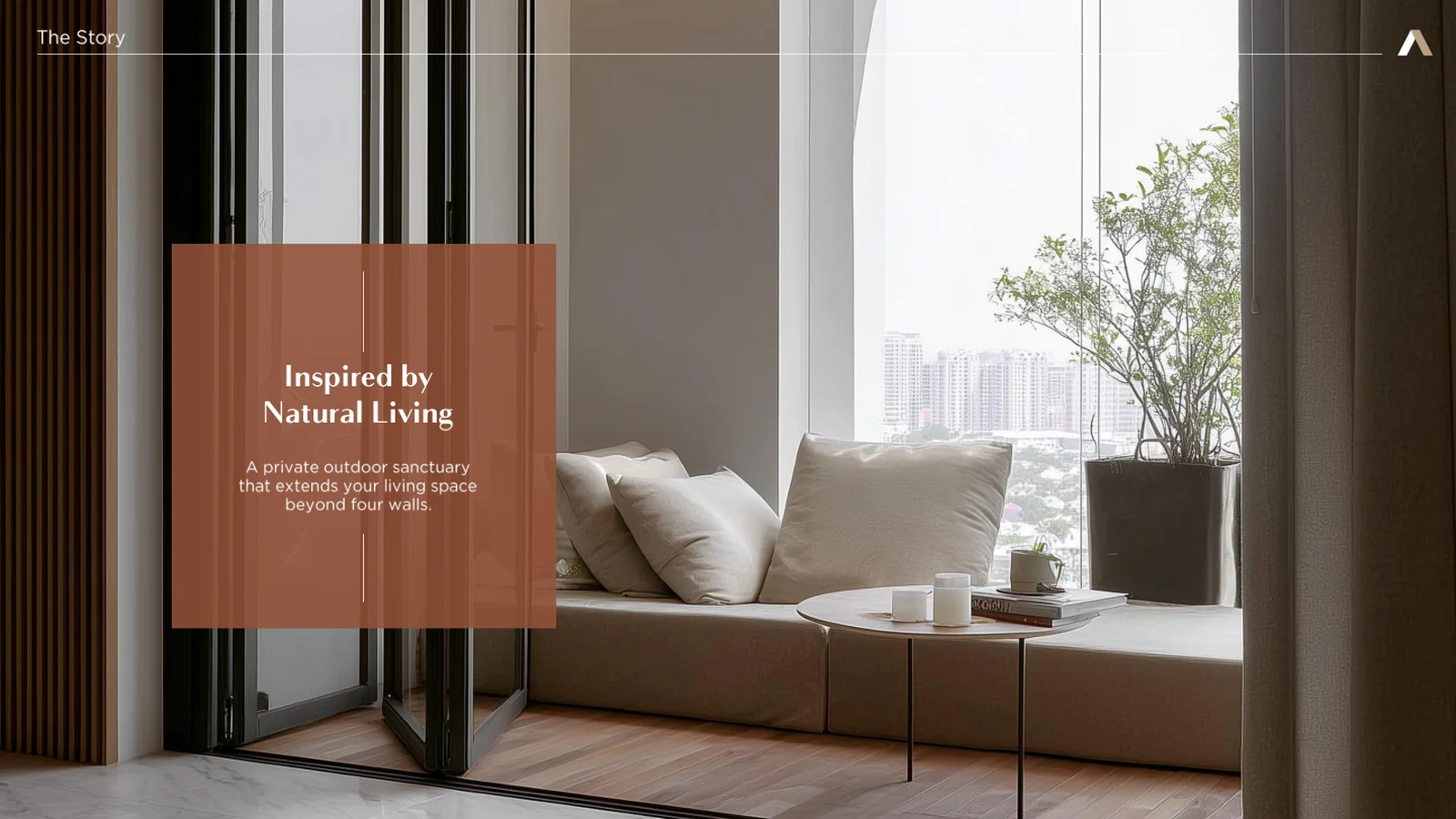 Lanai window seat with city view, interior lifestyle photo