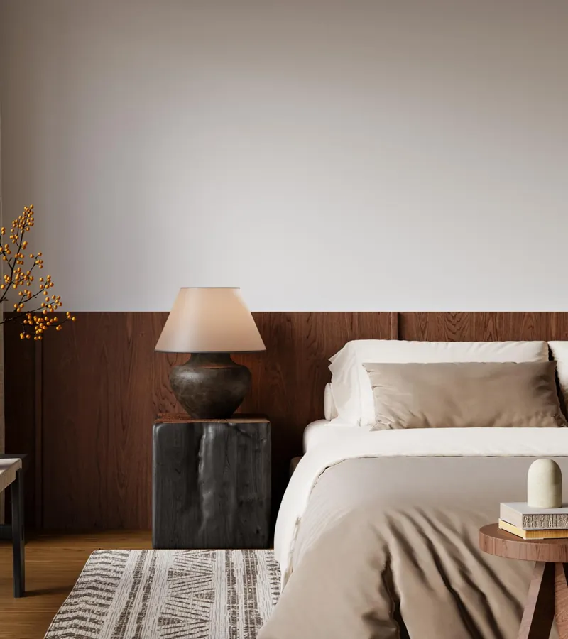 Accent Residences PJ bedroom with timber headboard wall and large window, artist's impression