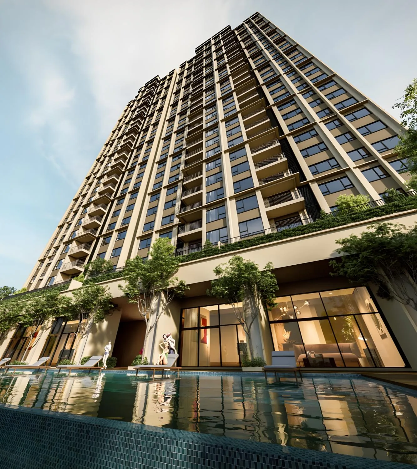 Accent Residences PJ tower render with a landscaped podium and pool, Jalan Kemajuan, Section 13, Petaling Jaya, artist's impression