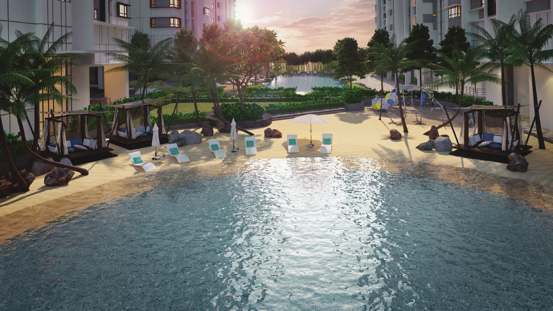 AKASA man-made sandy beach pool with cabanas, artist's impression