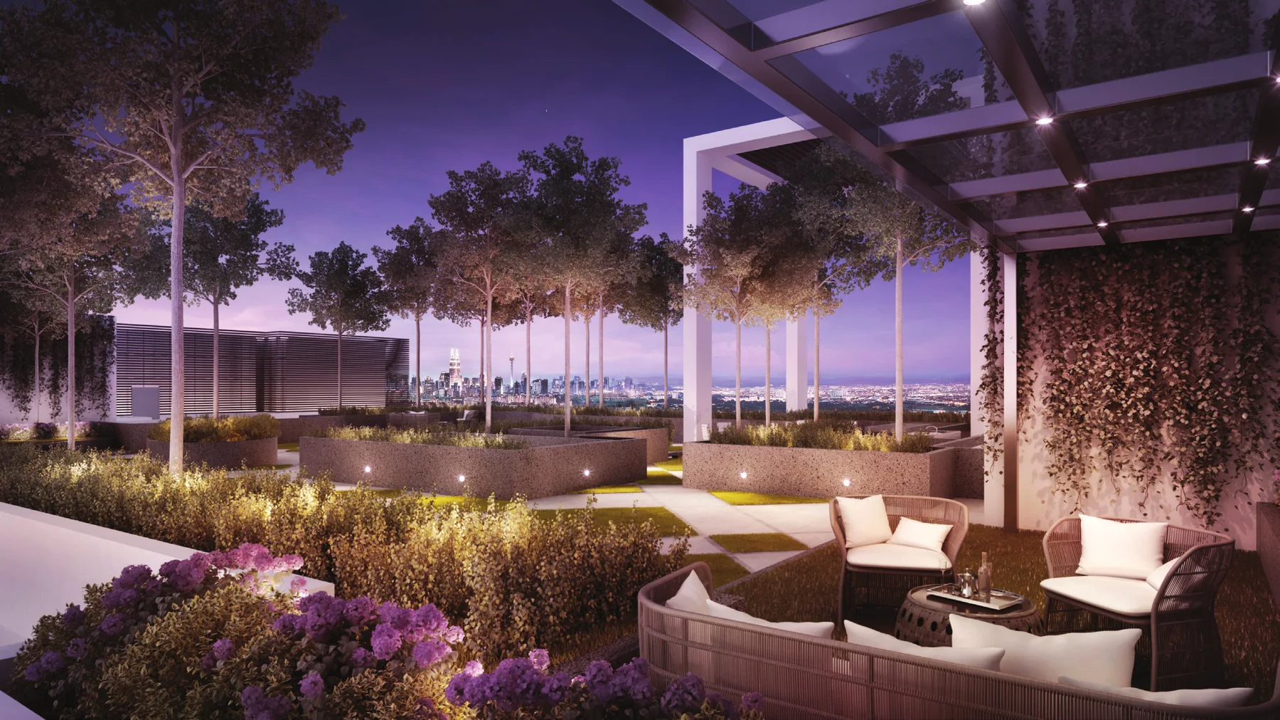 AKASA sky garden lounge at night, artist's impression