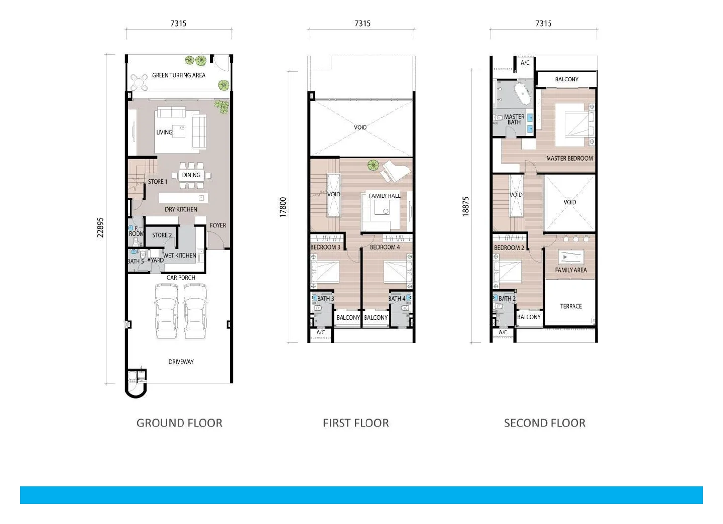 Alstonia Garden Villa intermediate unit floor plans — 3,500 sq ft, 4+2 bedrooms