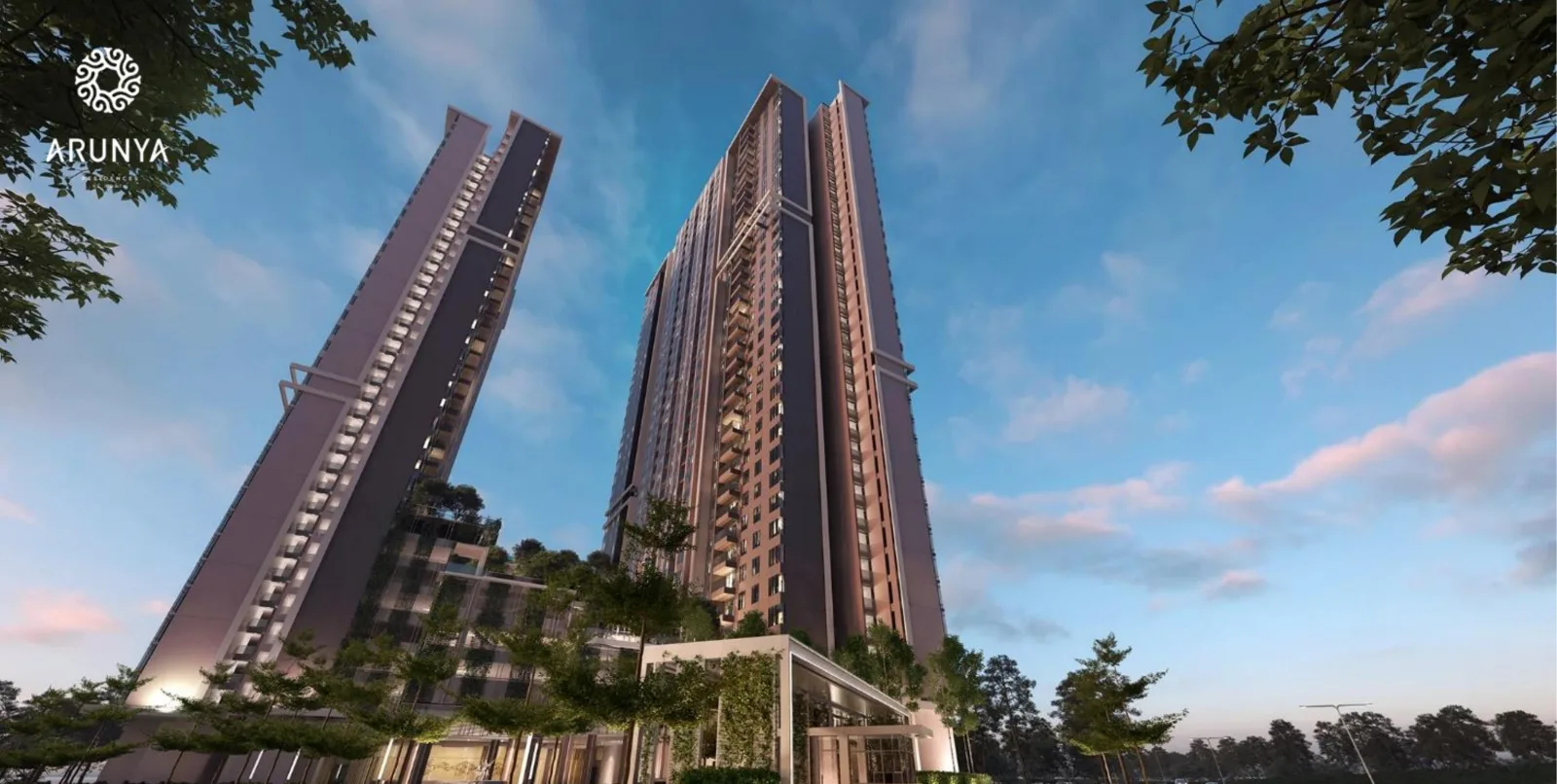 Arunya Residences KL North twin towers at dusk, artist's impression