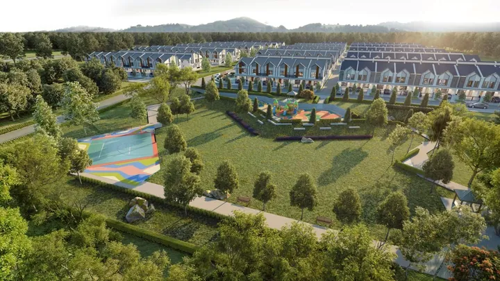 Aerial view of Astera Park and the terrace homes at Astera @ Impian Hills, Ulu Tiram, artist's impression