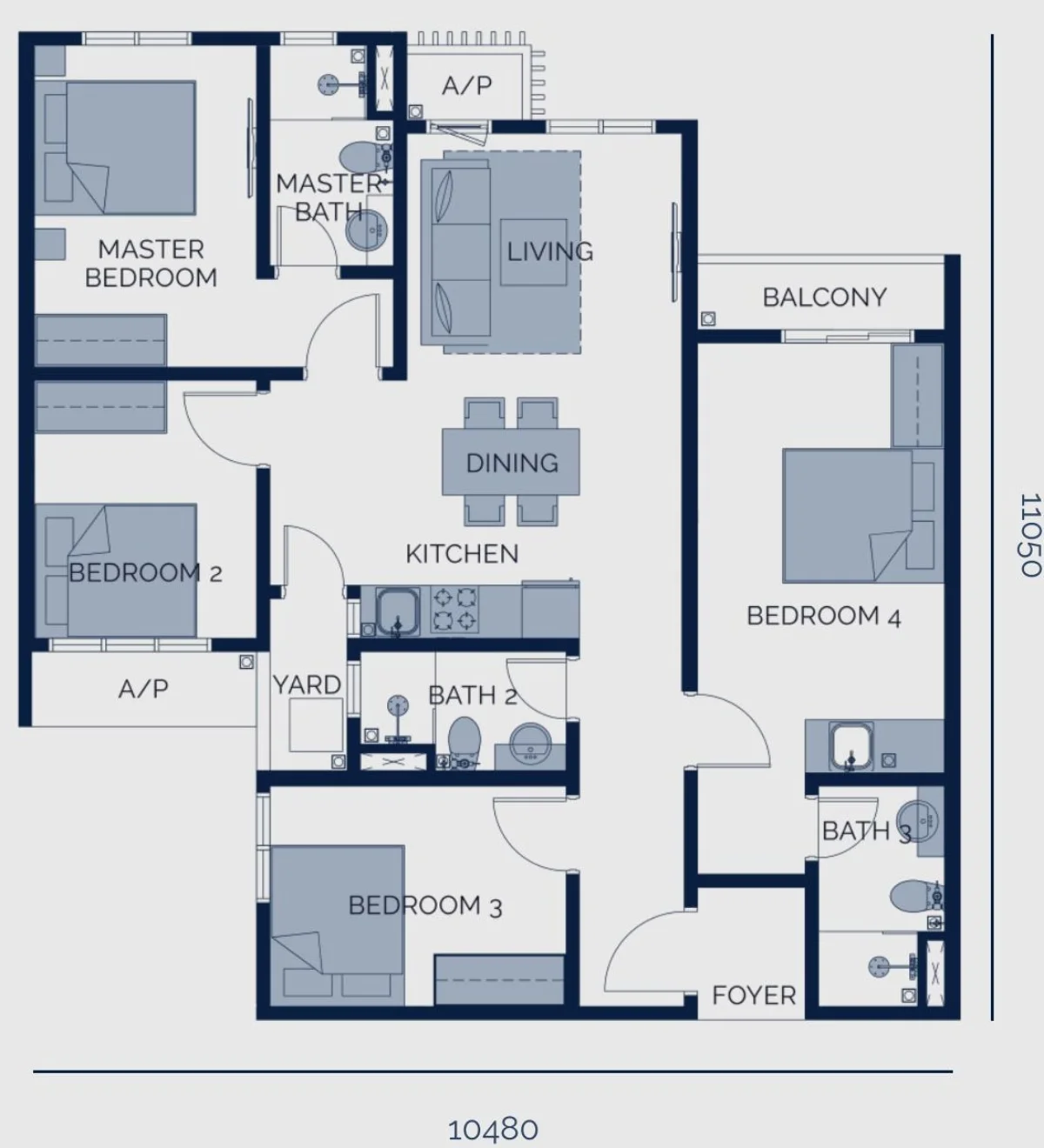 Astrum Shah Alam Type A floor plan — 1,054 sq ft, 4 bedrooms