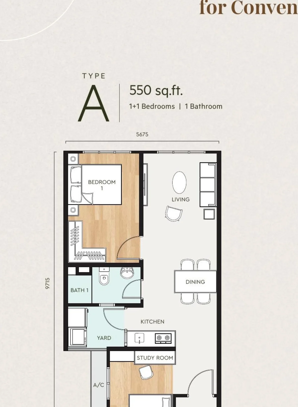 Bayu @ Mori Park Type A floor plan — 550 sq ft