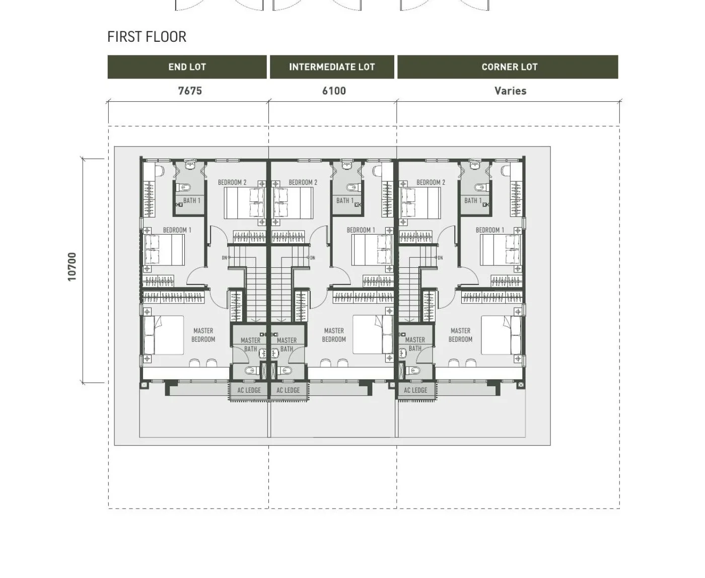 Botanica Hills Type A first floor plan — master bedroom, bedroom 1 and 2