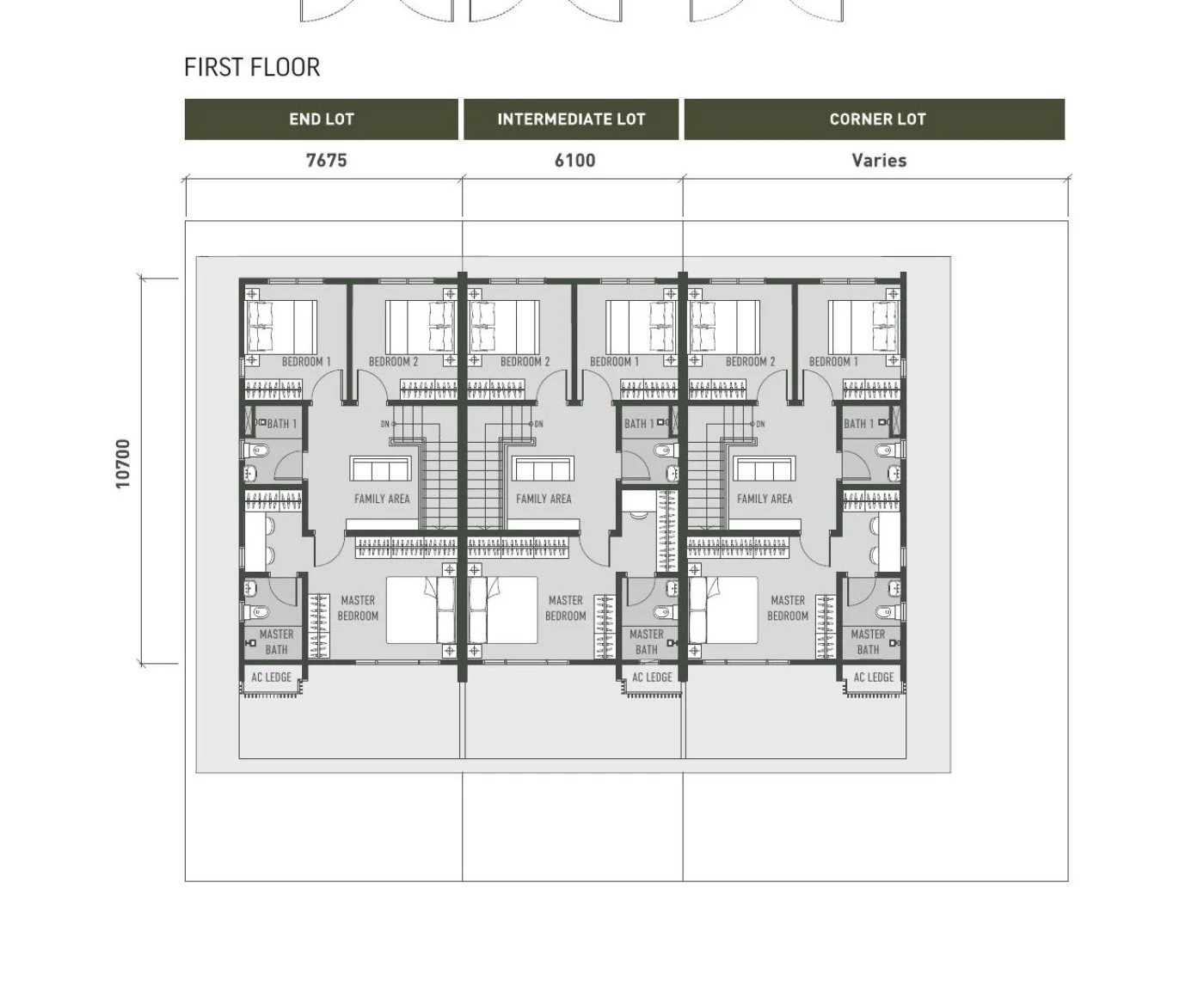 Botanica Hills Type B first floor plan — family area, master bedroom, bedroom 1 and 2