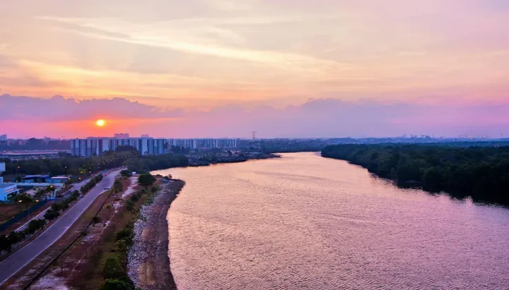 Sunset over the Tebrau River beside the Botanika site at Tebrau Coast, Johor Bahru