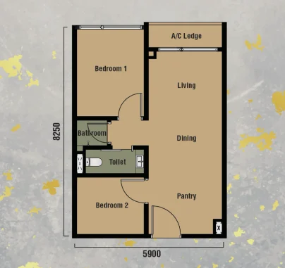 Branniganz Suitez Type A floor plan — 495 sq ft, 2 bedrooms