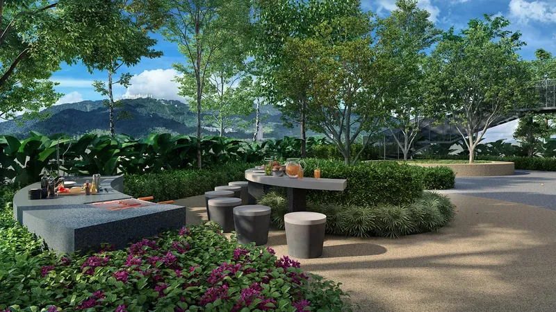 Breeze Hill BBQ terrace in the forest garden, artist's impression