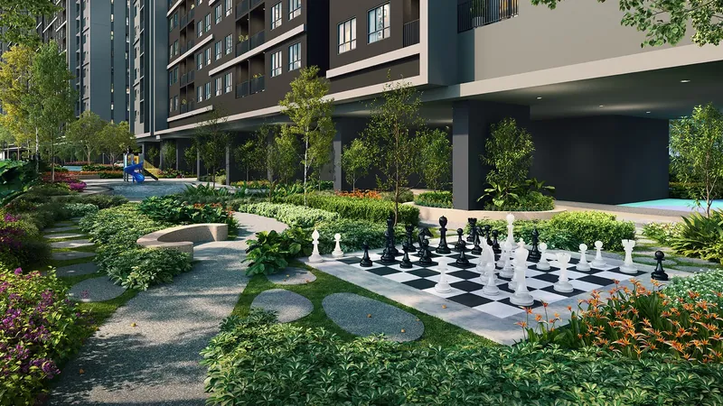 Breeze Hill giant chess set in the podium garden, artist's impression