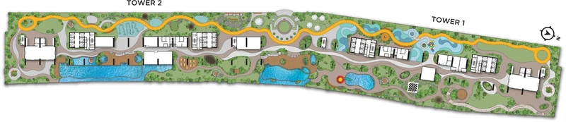 Breeze Hill facilities layout across Tower 1 and Tower 2 with the 50 numbered facilities along the podium