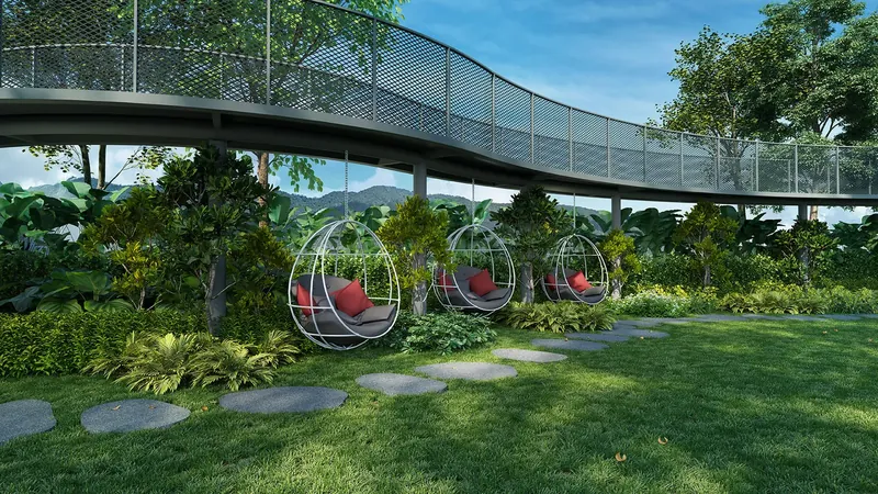 Breeze Hill hammock swings beneath the overhead walk, artist's impression
