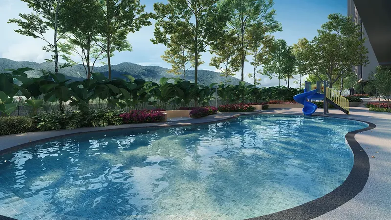 Breeze Hill wading pool with a water slide for children, artist's impression