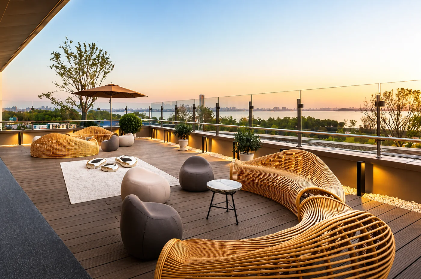 Cappella Embassy Sky Deck lounge terrace at sunset