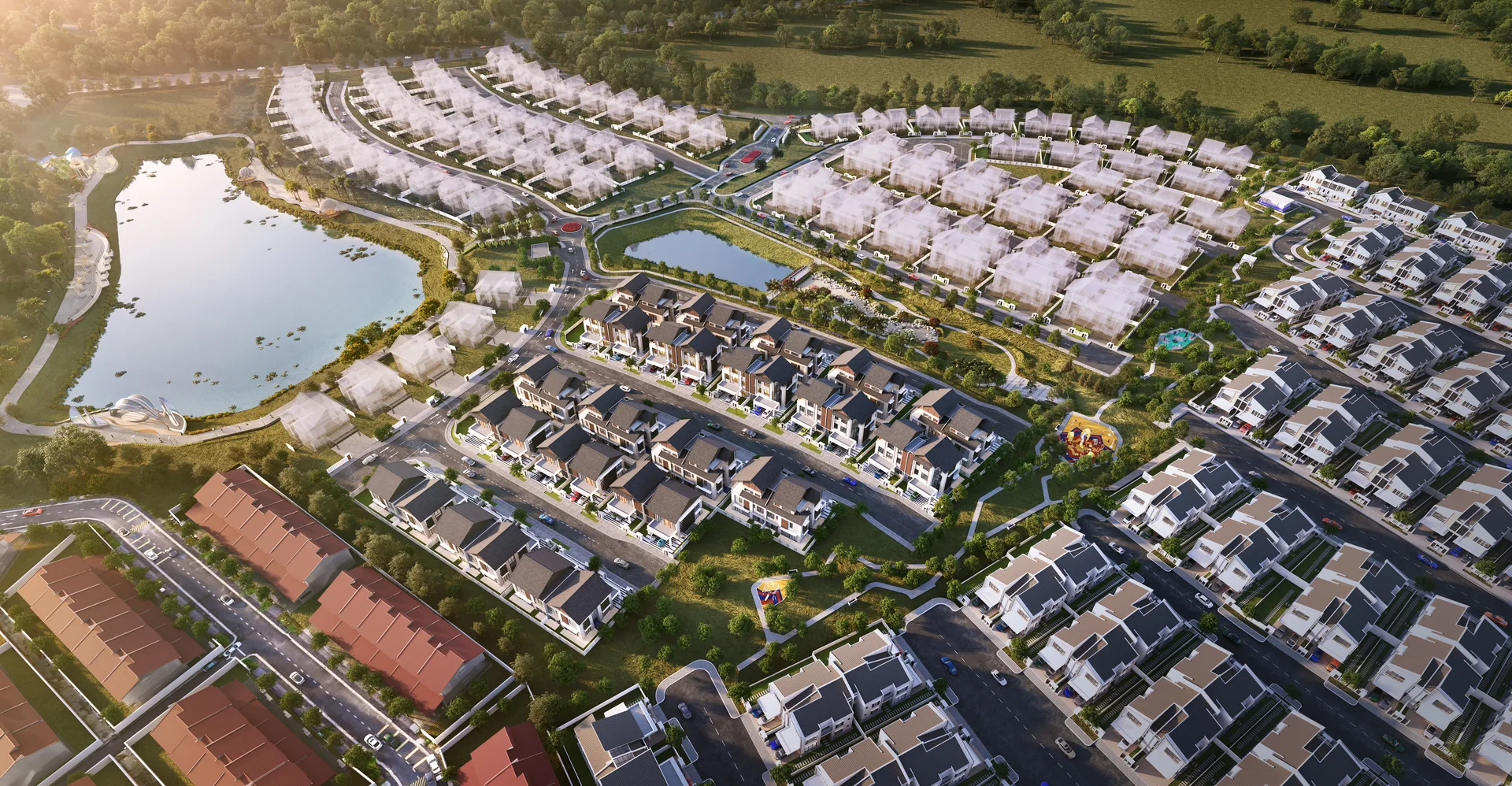 Aerial view of Casa D'Arcadia beside the lake, artist's impression