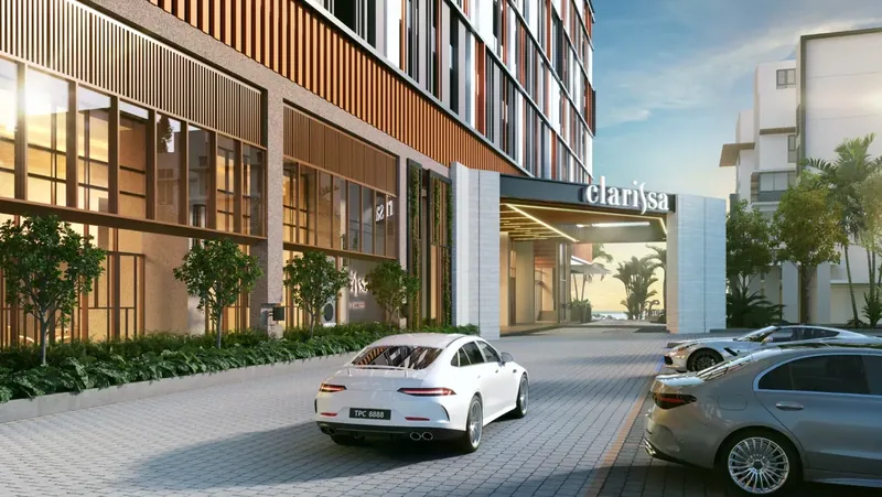 Clarissa entrance drop-off with the Clarissa signage, artist's impression