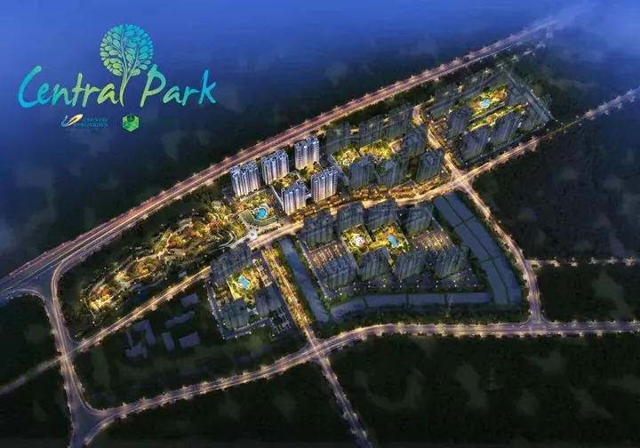 Photo of the Country Garden Central Park apartment blocks and podium with landscaped grounds in Taman Damansara Aliff, Johor Bahru