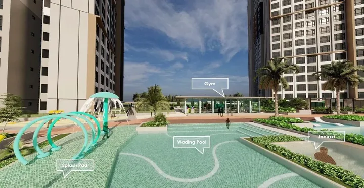 Artist's impression of the splash pad and wading pool on the Level 4 deck at Daya 1 Residences