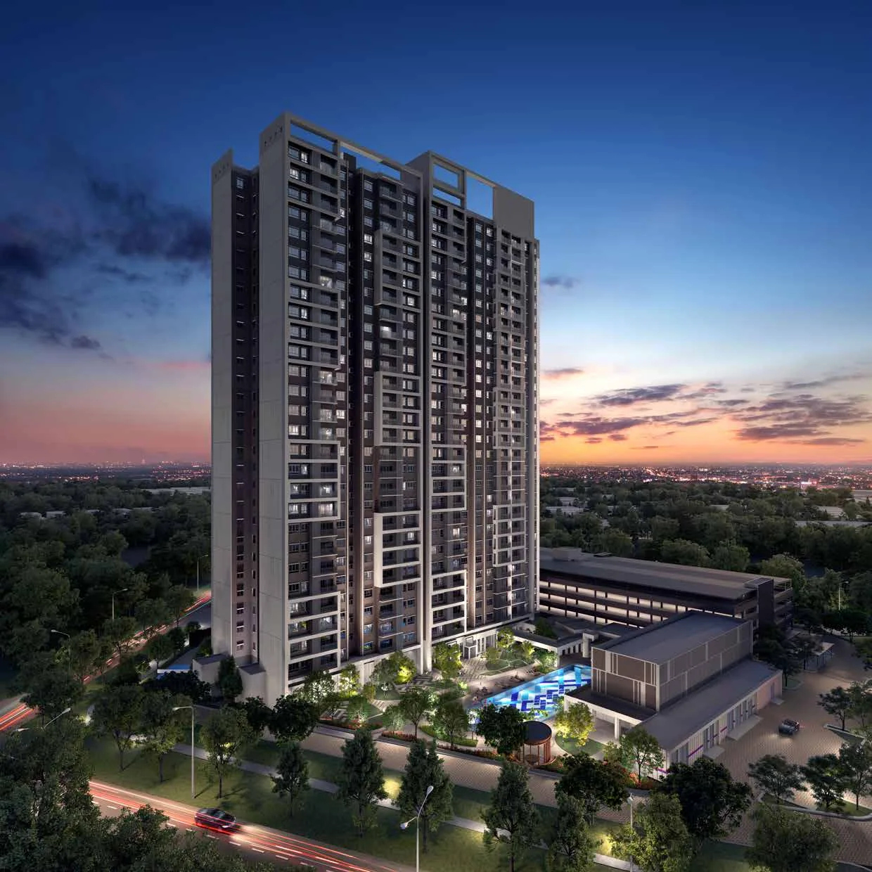 Erat Residence Alam Impian tower at dusk, artist's impression