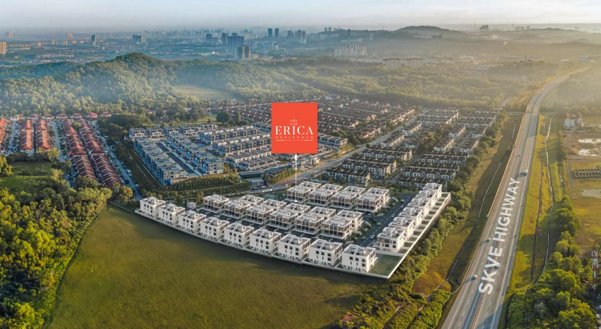 Aerial view of Erica Residence beside the SKVE Highway in Ayer Bukit Puchong, artist's impression