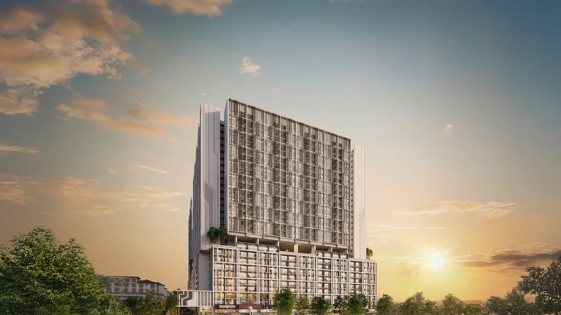 e.Sentral SmartCity Falcon Residences tower at sunset, artist's impression
