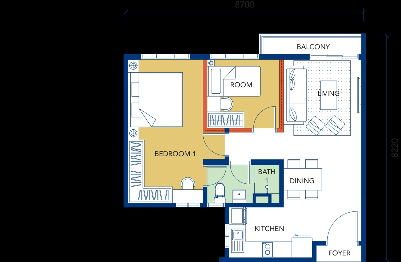 Gen Starz Residences Type A floor plan — 650 sq ft
