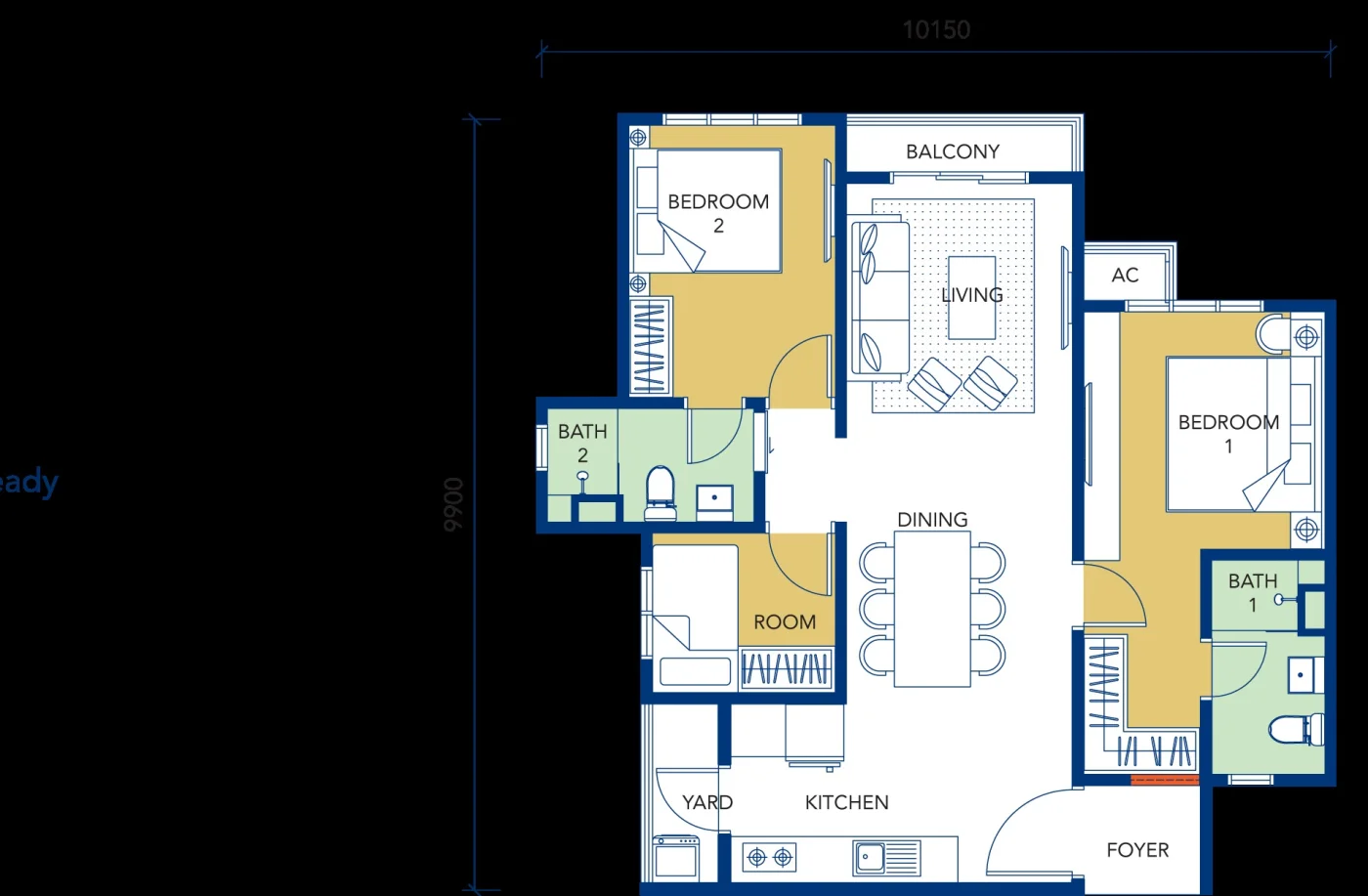 Gen Starz Residences Type C dual-key floor plan — 874 sq ft
