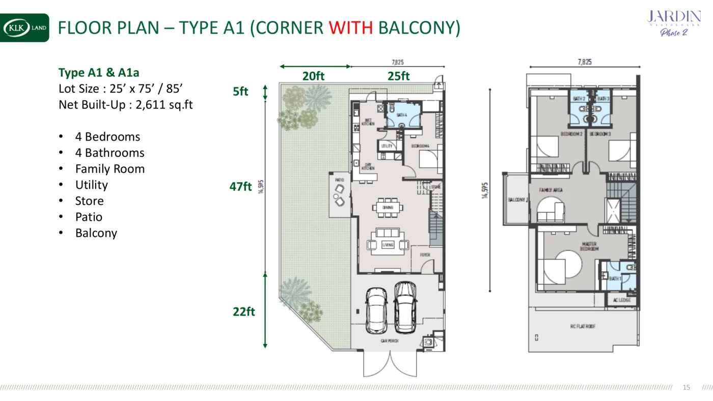 Jardin Residences 2 Type A1 corner floor plan — 2,611 sq ft