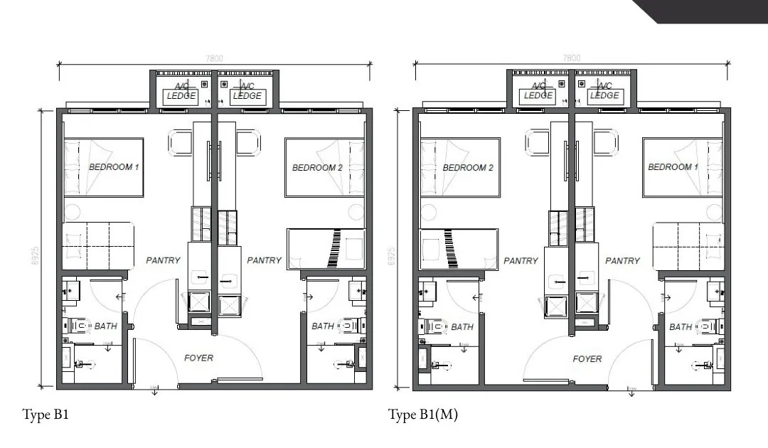 Keeperz Suites Type B dual-key floor plan — 581 sq ft