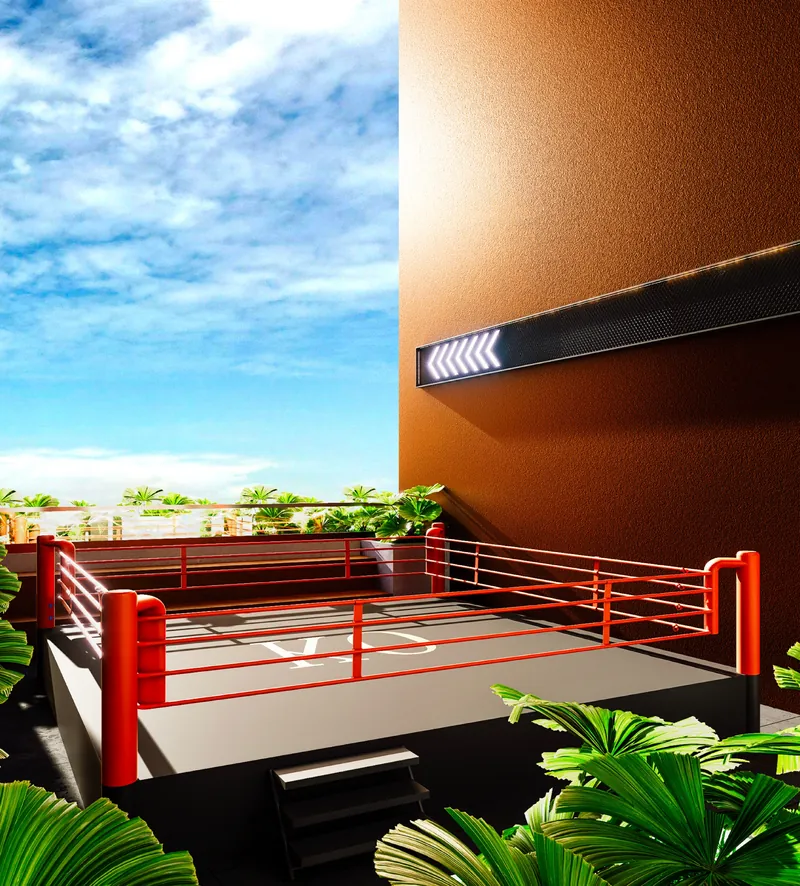KL360 Level 37 boxing ring on an open-air training deck, artist's impression