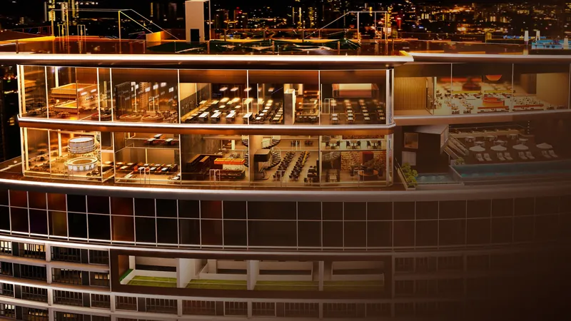 Cutaway view of the KL360 sky dining and retail levels below the sky deck, artist's impression