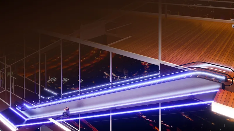 KL360 skyline escalator lit in blue on the sky deck at Level 58, artist's impression