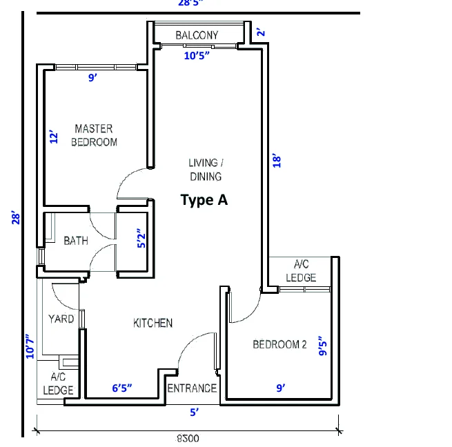 Livista Type A floor plan — 690 sq ft, 2 bedrooms
