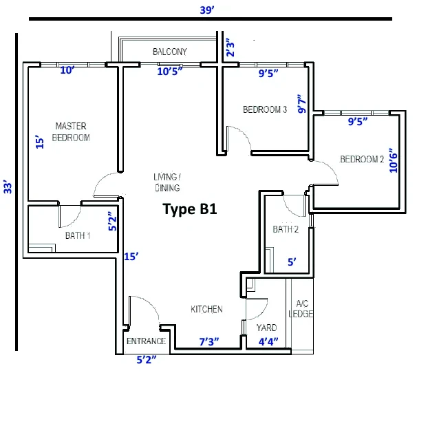 Livista Type B1 floor plan — 1,012 sq ft, 3 bedrooms