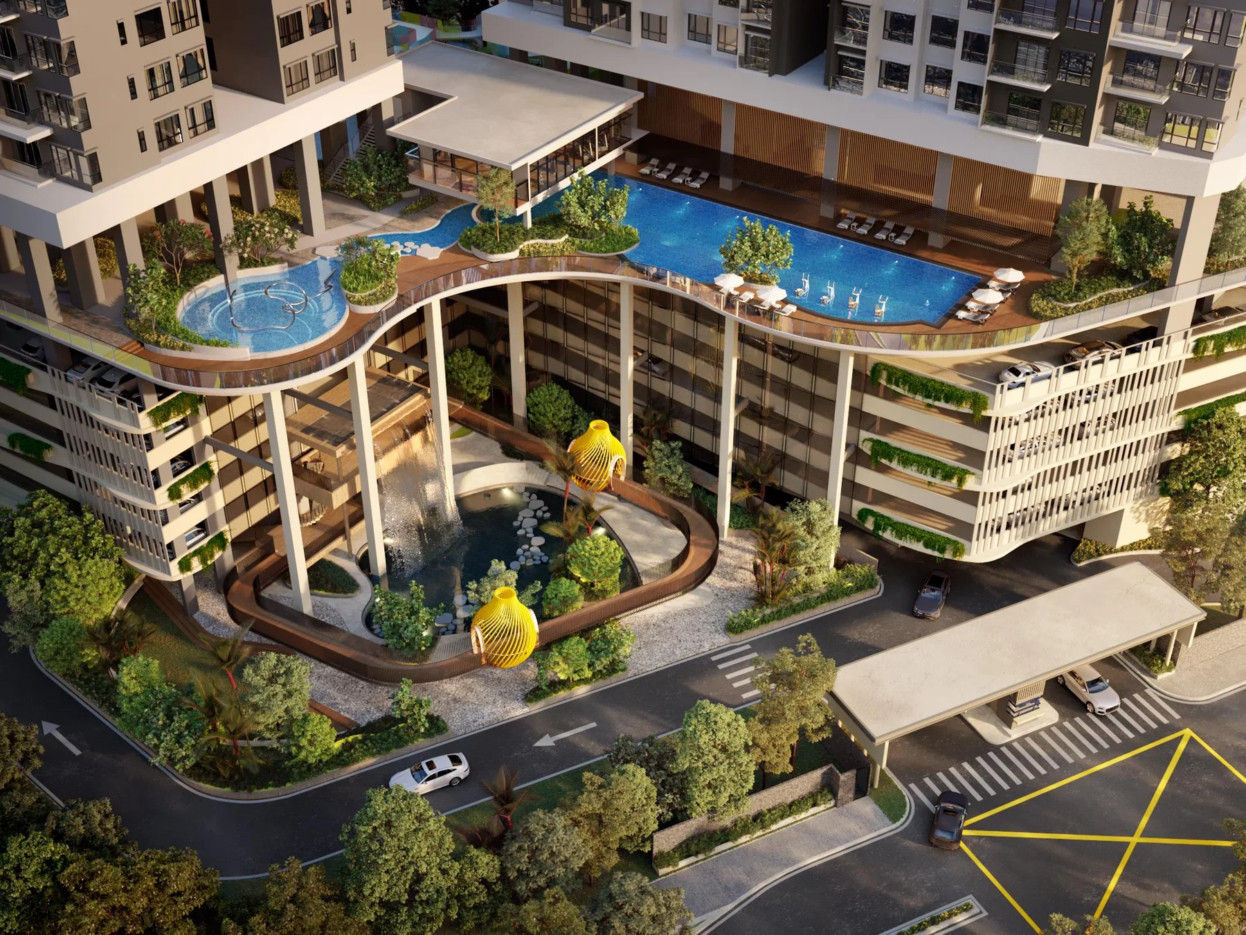 Aerial view of the Livista podium and 50m lap pool in Bandar Sri Damansara, artist's impression