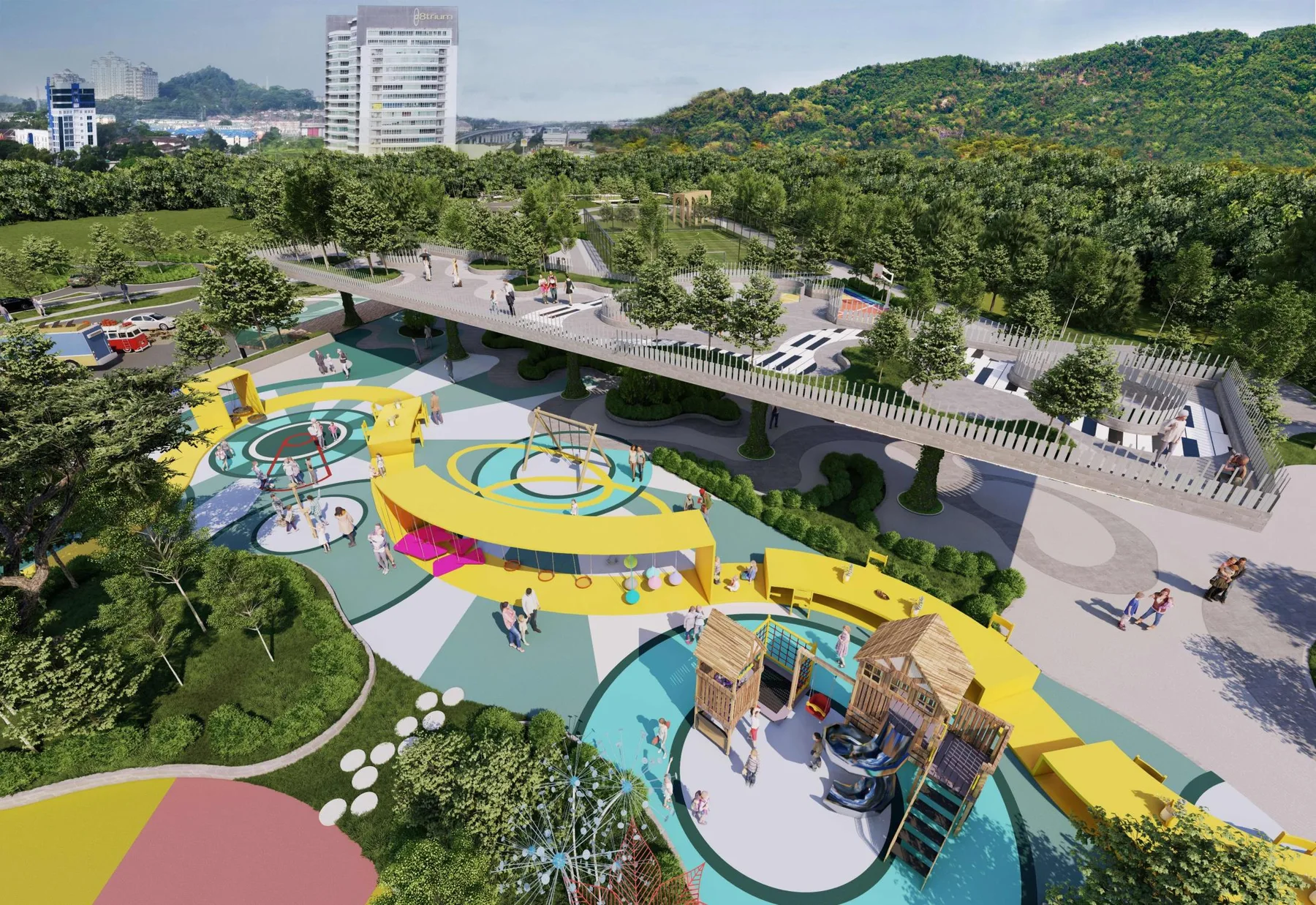 Livista SensesPark landscaped deck and playground seen from above, artist's impression