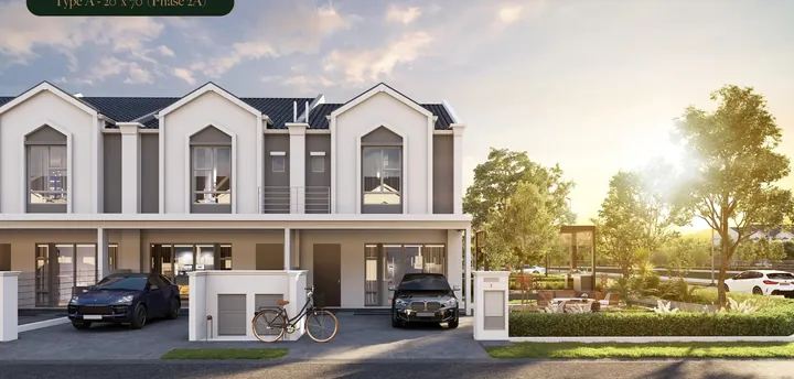 Double-storey terrace homes with gabled facades at M Tiara Skudai, Phase 2A Type A, artist's impression