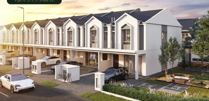 A row of double-storey terrace homes with car porches at M Tiara Skudai, artist's impression