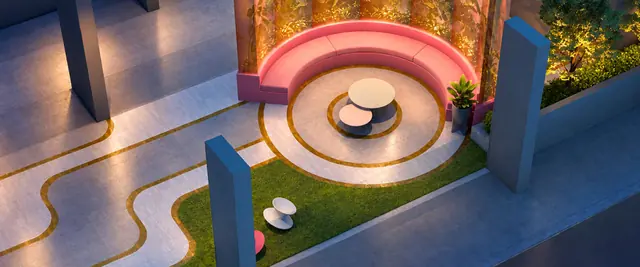 MABA Suitez Garden Lounge on Level 47 of Tower B with curved pink seating, artist's impression