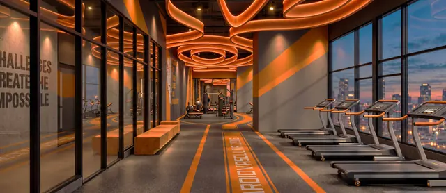 MABA Suitez gymnasium cardio zone with city views, artist's impression