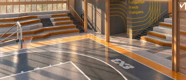 MABA Court, the Level 6 basketball court with tiered seating at MABA Suitez, artist's impression