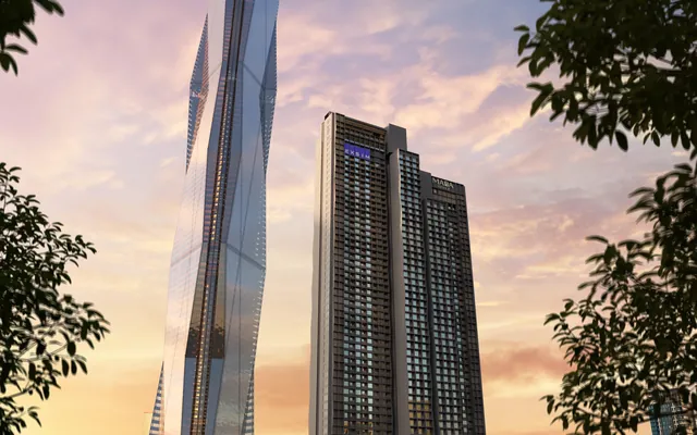 MABA Suitez tower with Merdeka 118 beside it at sunset, artist's impression