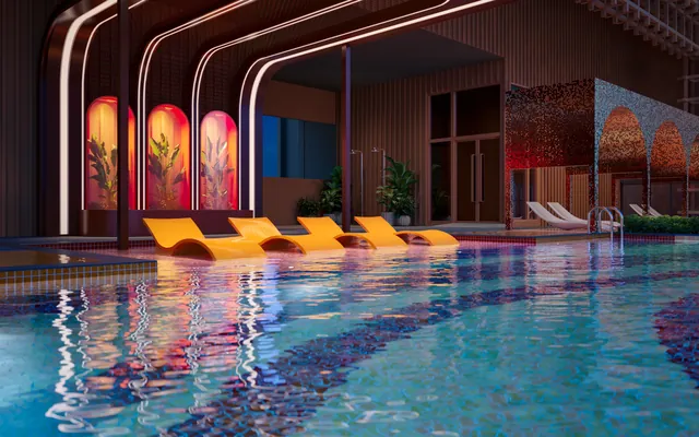 MABA Suitez Sunlit Pool with sun loungers and arched feature wall, Tower B Level 50, artist's impression