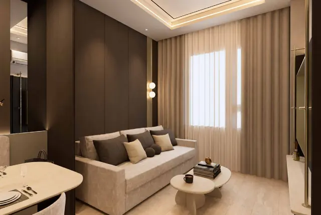 MABA Suitez Type B 484 sq ft living room, fully furnished Mana Mana Ivory Serenity concept, artist's impression