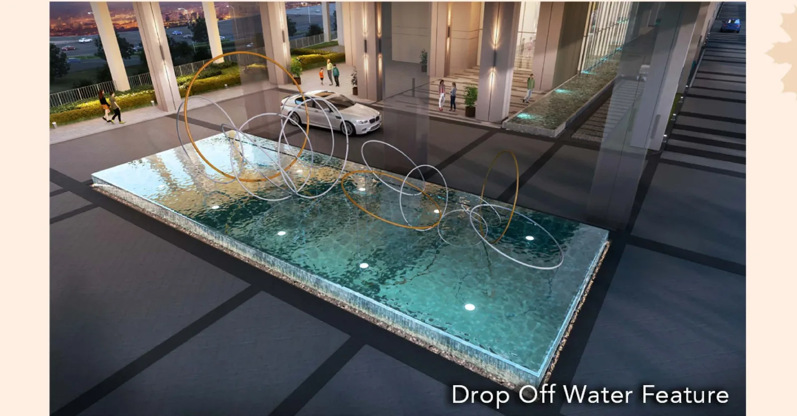 Drop-off water feature at The Maple Residences entrance