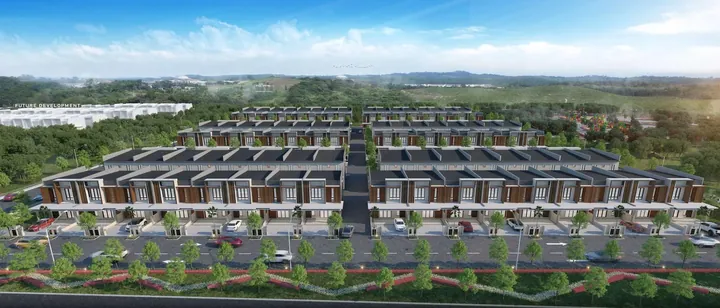 Artist's impression of the Meadow Heights terrace house blocks from above, with tree-lined streets