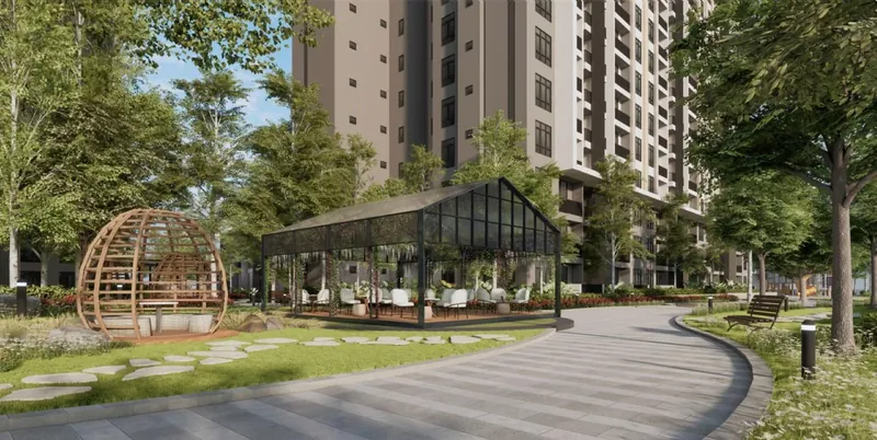 Monterra gazebo and garden path, artist's impression