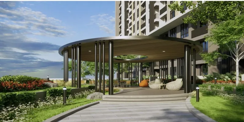 Monterra viewing deck with a circular covered pavilion and lounge seating, artist's impression